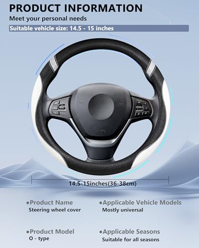 Image of Steering Wheel Cover for Women Leather Universal Steering Wheel Cover for Car 15 inch (White)