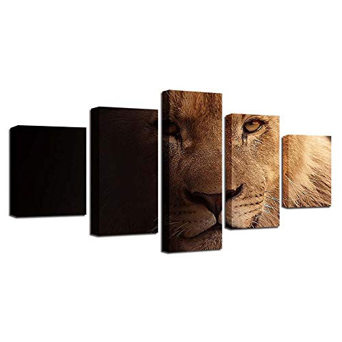 Impression sur toile Lion eyes en 5 parties pour une décoration murale moderne raffinée