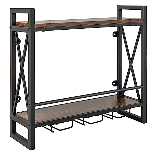 GYMAX Portabottiglie di Vino da Parete, Scaffale da Parete con Portabicchieri, Mensola a Soffitto con Telaio in Metallo, Portavino Cantinetta Vino per Cucina Bar Ristorante (Stile 2)