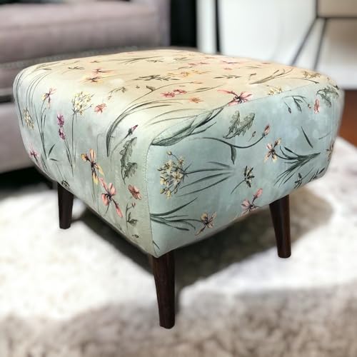 Image of The Artage Puffy Stool for Living Room Sitting Printed Premium Foam Cushioned Pouffe Ottoman for Foot Rest Stool for Home Decor Furniture with 4 Wooden Legs (Floral) (Floral Green)