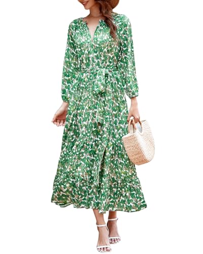 Image of YEXPINE Women's Ruffle Maxi Dress Puff Sleeve Flowy Tiered Long Dress with Belt