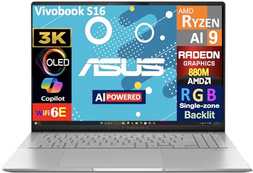Image of ASUS Vivobook S16 AI Powered Laptop 16.0 inch OLED 3.2K Display (AMD Ryzen AI 9 365, 32GB LPDDR5X, 1TB PCIe SSD, AMD Radeon 880M, RGB KB, Win 11 Pro) w /MS 365 Personal, DKZ USB Port Expander