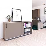 Weber Büro Schiebetürenschrank Choice abschließbar 2 OH 160 x 76 cm Schrank Büroschrank Sideboard Lowboard Cubanitgrau/Nordeiche grau