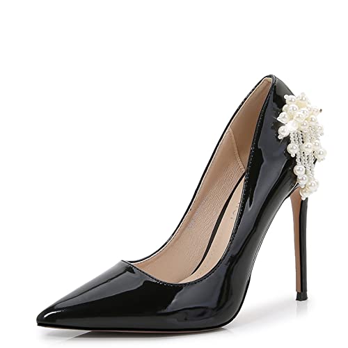 Bouche Peu Profonde Perle Fleur Diamant Décoré Chaussures Hautes pour Banquet