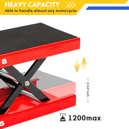 Motorcycle Lift Jack 1100LB Center Scissor Stand for ATV Scooter Dirt Bike Adjustable from 3.25" to 13.25", Red - Image 4