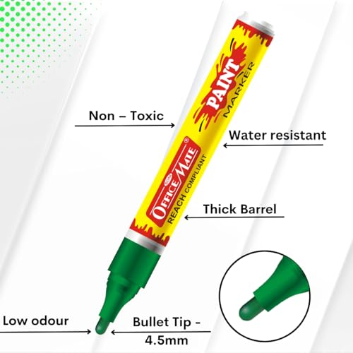 Image of Soni Officemate Regular Paint Marker | Pack of 4 (Mix) | Multi-Surface, Oil-Based, Non-Toxic Ink | 4.5 mm Bullet Tip | Ideal for Crafts, Industry & Projects