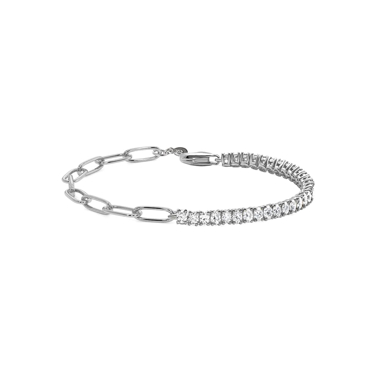LeCalla Sterling Silver Solid Italian Paperclip Chain Bracelet | Diamond-Cut Women's Bracelet