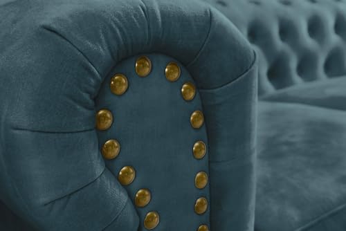 Riess Ambiente Barocker Sessel Chesterfield - Petrol - Sessel aus Samt, Federkern goldene Nieten mit Knopfheftung – Bild 6