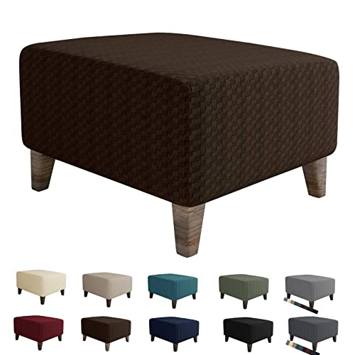 Maxijin Newest Jacquard Ottoman Slipcovers Folding Storage Stool Furniture Protector Cover Soft Thick Rectangle Foot Rest Slipcover With Elastic Bottom (Ottoman Small, Dark Coffee) #TOP4