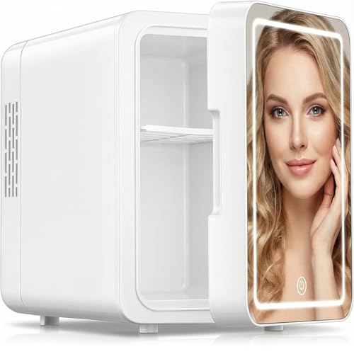 Image of CUTIEWORLD Skincare Fridge With Dimmable LED Light Mirror, 4L Makeup Mini Fridge for Bedroom, Car, Office & Dorm, Cooler & Warmer, Portable Small Refrigerator for Cosmetics, Skin Care and Food, White