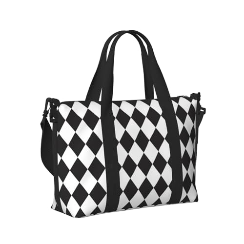Laptop Tote Bag for Women Work - Black White Harlequin Print Overnight Weekender Bags for Women Travel, Gym Duffle Bag for Men, Personal Item Crossbody Travel Bags for Men Carry On