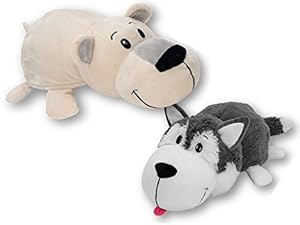 Skylofts 16 Plush 2-in-1 Pillow - Husky Dog Transforming to Cold Polar Bear (The Toy That Flips for You) Soft Toy Birthday Gift for Kids