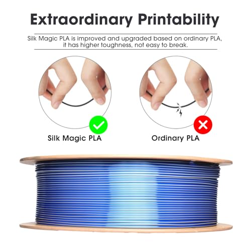 Image of eSUN Silk Magic PLA Filament 1.75mm, Shiny Silk Dual Color Co Extrusion 3D Printer Filament, 1KG (2.2 LBS) Spool 3D Printing Color Change Filament for 3D Printers, Blue Silver