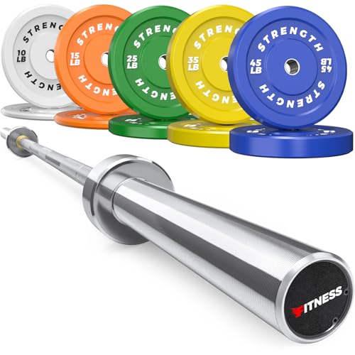 Rendpas Premium Color-Coded Rubber Bumper Plates Set - 2 Inch Olympic Weight Plates for Home Gym Cross and Strength Training