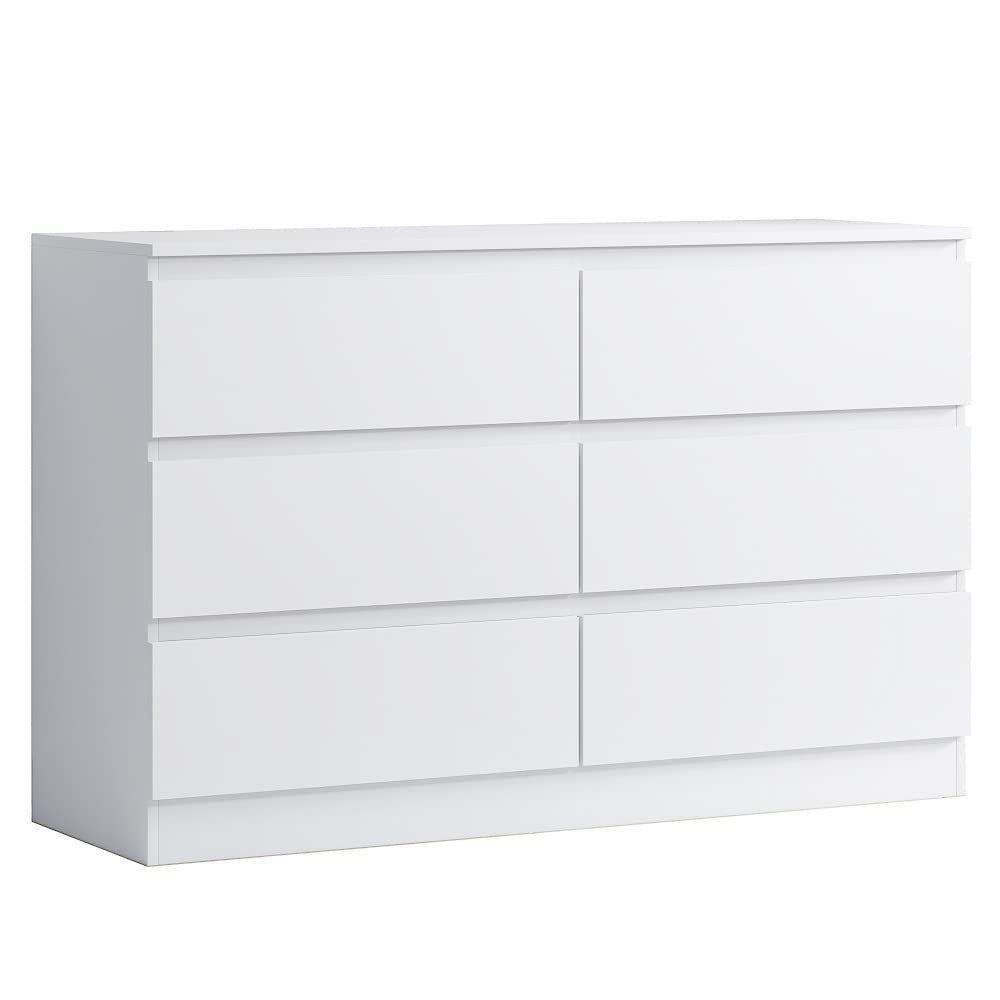 FWStyle Modern 6 Drawer Chest, 40 cm Length x 120 cm Width x 77 cm Height, Matt White