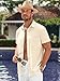 Bbalizko Mens Short Sleeve Button Up Shirts Linen Cotton Beach Tops Spread Collar Plain Summer T Shirt with Pocket Beige