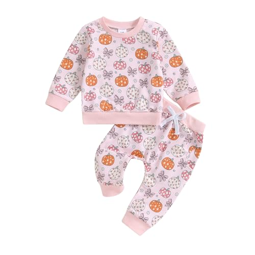 Lucikamy Toddler Baby Girl Halloween Outfit Long Sleeve Cute Print Sweatshirt Shirt Tops + Pants Fall Winter Clothes Set
