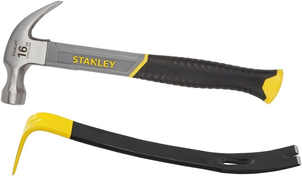 STANLEYSTHT0-51310 20oz Fiberglass Curved Claw Hammer, 570g & Wonder Bar