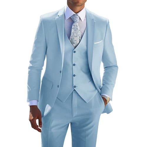3 Piece Men's Suits, Slim Fit Suit for Men Two Button Solid Blazers Vest Pants Set Wedding Formal Suit