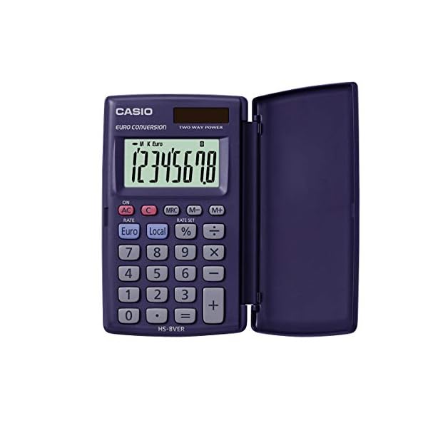 CASIO Taschenrechner HS-8VER, 8-stellig, Währungsumrechnung, Schutzklappe, Tausenderunterteilung, Solar-/Batteriebetrieb