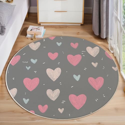 Tapis rond 200 cm gris foncé peint à la main géométrie douce