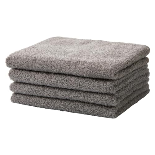 夢工房 コーマカラー フェイスタオル 4枚セット(スレイトグレー)国産 吸水 薄手 普段使い 無地 シンプル 単色 日用品 泉州タオル