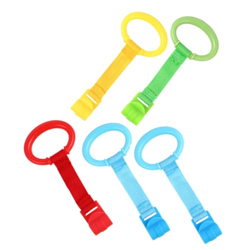 SHOWERORO 5pcs Pull Rings for Toddler Help Crawl Walk Crib Hanging Ring Safety Stand Baby Walking Assist Tools