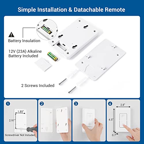 Dewenwils Wireless Light Switch And Receiver Kit, No In-Wall Wiring Required,Remote Control Wall Switch Lighting Fixture For Ceiling Lights, Fans, Lamps,100 Ft Rf Range, Programmable #TOP5