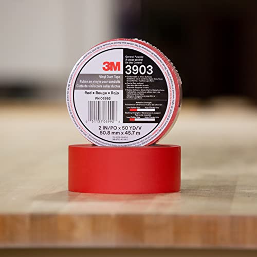 3M Vinyl Duct Tape 3903, Red Case, 2 In X 50 Yd, 7.3 Mil, Individually Wrapped Conveniently Packaged #TOP4