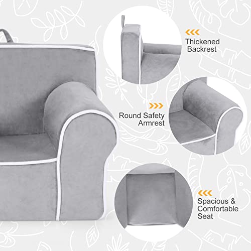 Costzon Kids Sofa, Foam Filled Toddler Chair W/Removable & Washable Velvet Surface, Child Armchair For Play Room, Nursery, Kindergarten, Gift For 0-5 Year Old Boys & Girls, Toddler Couch (Gray) #TOP7