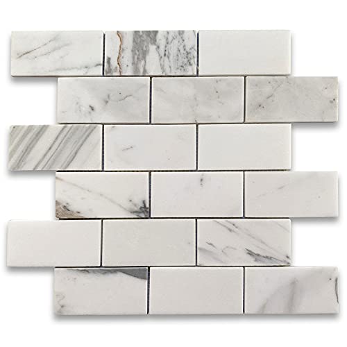 Stone Center Online Calacatta Gold Marble 2X4 Grand Brick Subway Mosaic Tile Honed Kitchen Bath Wall Floor Backsplash Shower (1 Sheet) #TOP5