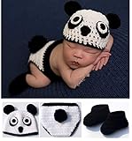 Toptim Baby Photography Prop Hat Pants and Shoes Panda Design 0-12M White Black