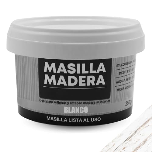 TECHZOCO Masilla Madera Blanca, Ideal para rellenar y y reparar madera al interior, Masilla lista al uso, Rellenadora de agujeros, Color Blanco, Contiene 250 gramos