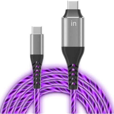 USB C to USB C Cable 6ft, 3A Light up USB C Charger Cable, Led Type C Charger Fast Charging Compatible with iPhone 15/15 pro, MacBook, iPad, Samsung Galaxy S23 (Purple) Cover