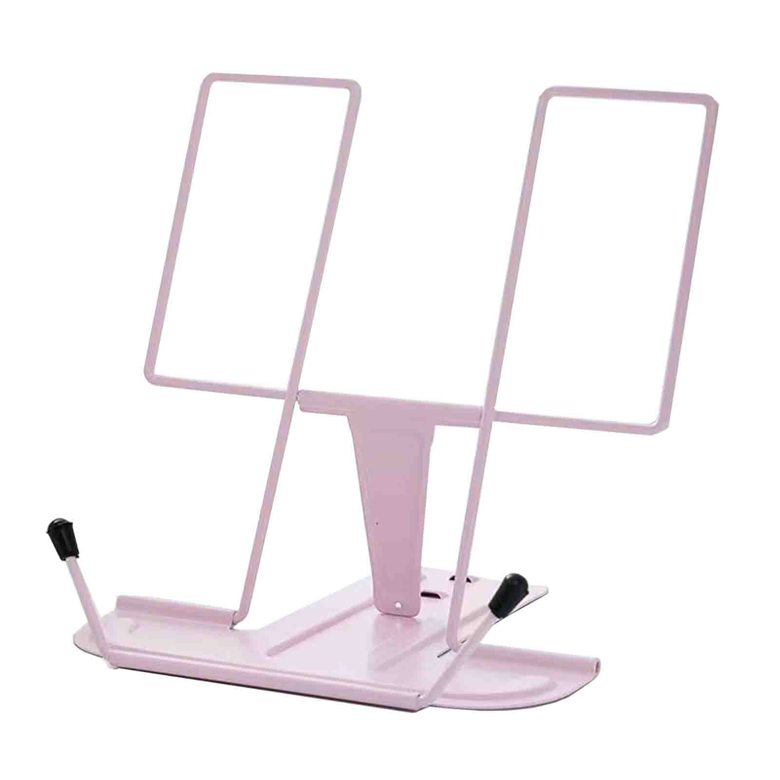 Zyners Metal Book Stand for Desk, Adjustable Reading Rack, Desk Book Holder for Reading Hands Free(Macaron Pink)