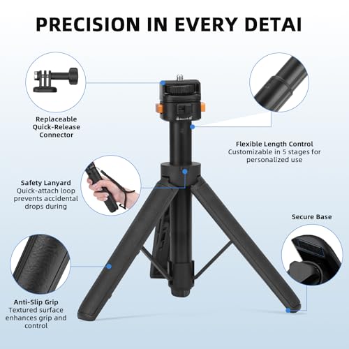 20" Osmo Pocket 3 4 Tripod for Action Camera, Xtra Muse Mini Table Desk Extendable Stand Small Handheld Selfie Stick Quick Release 1/4 Screw Vlog for DJI Action 6 5 Pro for Insta360 X4 X5 Accessories by BRDRC - Image 3