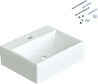 AQUABATOS Waschbecken aus Keramik Eckig 38 x 30 cm Aufsatzwaschbecken für Waschtisch Unterschrank Waschplatz Hängewaschbecken Handwaschbecken klein Weiß Gäste WC mit Hahnloch | OHNE Überlauf
