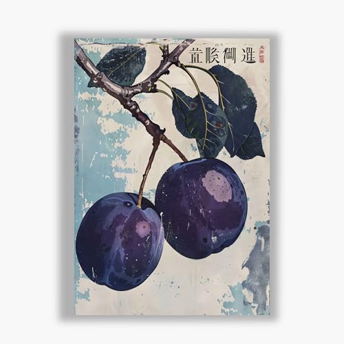 Impression botanique de fruits de qualité musée bleu vieilli 50x76