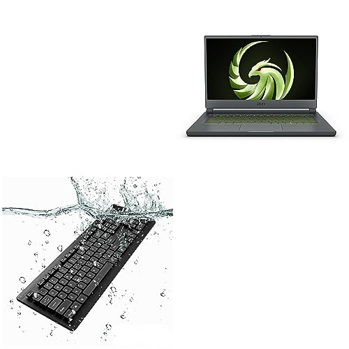 BoxWave Keyboard Compatible with MSI Delta 15 - AquaProof USB Keyboard, Washable Waterproof Water Resistant - Jet Black