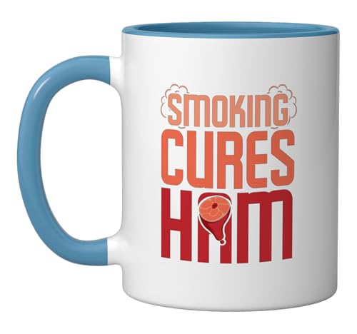 Smoking Cures Ham Mug - Grill Master Ceramic, Blue/White