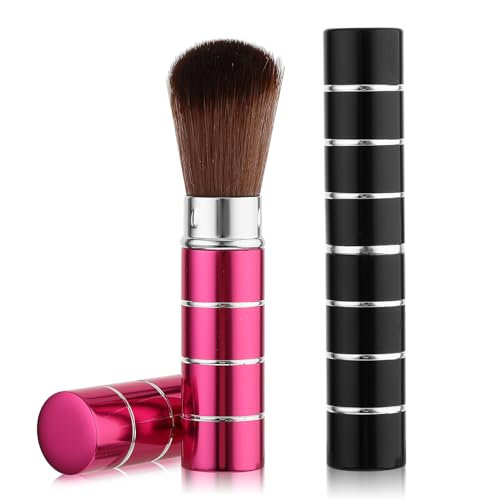 Andibro Lot de 2 pinceaux de maquillage rétractables Kabuki portables pour fond de teint, poudre libre, blush, fond de teint liquide, crème solaire, pinceau de maquillage extensible avec couvercle