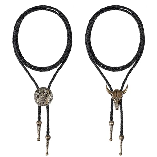 JOOTUEPO Bolo Cravatta, Set di 2 Cravatte Bolo in Pelle Intrecciata con Pendente, Cravatta di cuoio nera per uomo e donna, vintage in pelle/fatta a mano, per Occasioni Formali/Casual/Accessori
