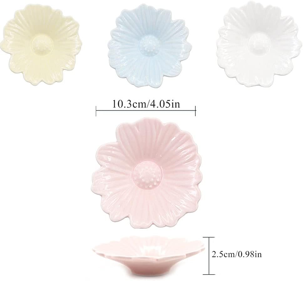 GeRRiT Snack Serving Dishes Sauce Dish Ceramic Flower Shaped Sauce Dish Sushi Dipping Bowl Appetizer Plates Porcelain Serving Dish Condiment Dishes Set of 4 Dessert Dishes