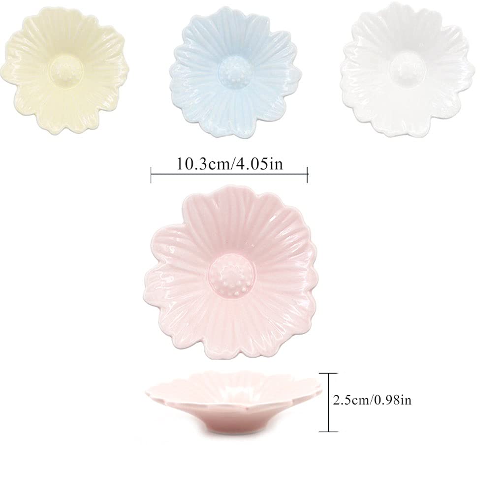 OTQEFTN Small Dessert Bowls Sauce Dish Ceramic Flower Shaped Sauce Dish Sushi Dipping Bowl Appetizer Plates Porcelain Serving Dish Condiment Dishes Set of 4 Dipping Saucers