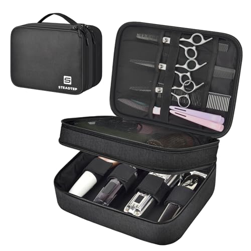 Steadtep Estojo para máquina de cortar cabelo, bolsa de barbeiro de camada dupla, organizador de grande capacidade para aparadores, protetores, tesouras e acessórios, com bolsa transparente (apenas