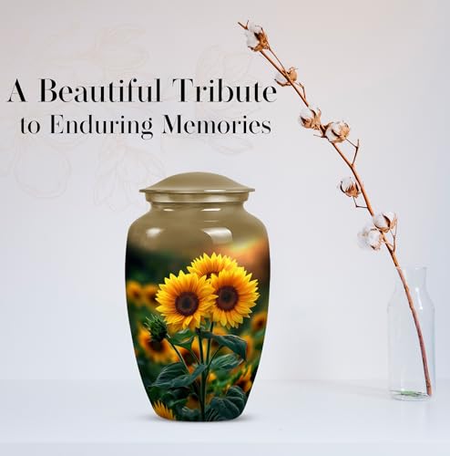 Image of Sunflower Urns for Human Ashes - Cremation Urns for Adult Ashes Men - Large Yellow Sunflower Urn for Human Adult Male and Female - Funeral Decorative Urn for Mother and Father 10inch