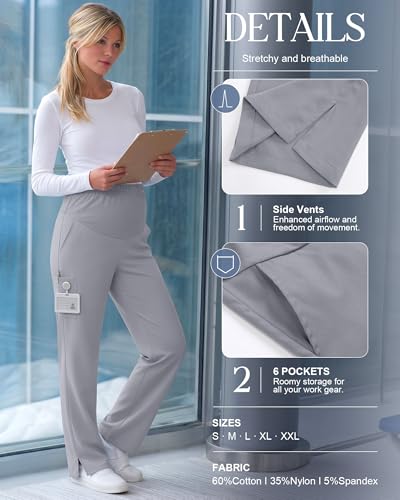 Image of Xaatren 3 Pack Women's Maternity Scrub Pants with 6 Pockets