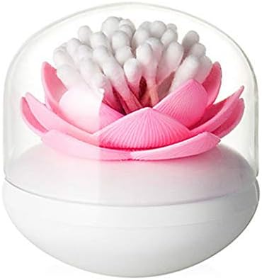 MaxS Lotus Cotton Swab Holder Small Toothpicks Q-Tips Storage Organizer Canister Jar for Swabs Cosmetic Pads - Pink