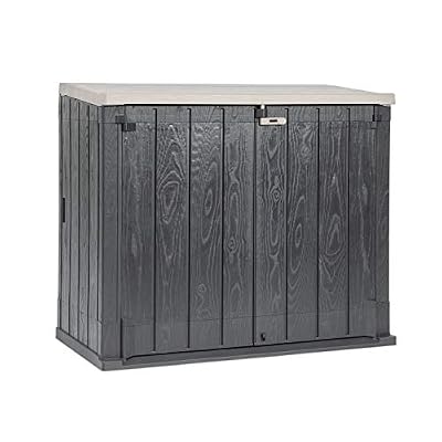 Toomax Stora Way All Weather Outdoor Extra Large Horizontal Storage Shed Cabinet for Garden Tools, and Yard Equipment, Taupe Gray and Anthracite