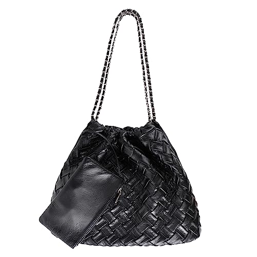 Bolso Hobo de Cuero Tejido para Mujer con 2 Carteras